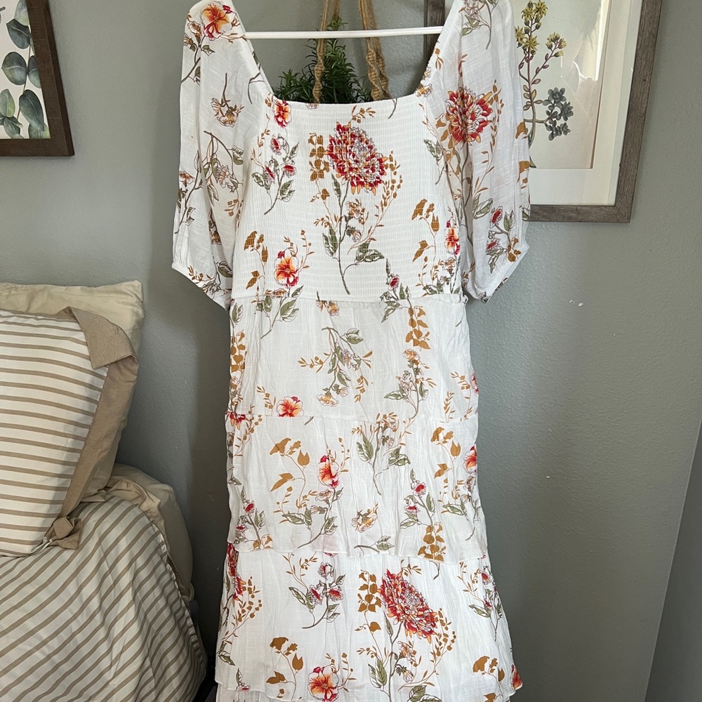 White floral maxi dress size L